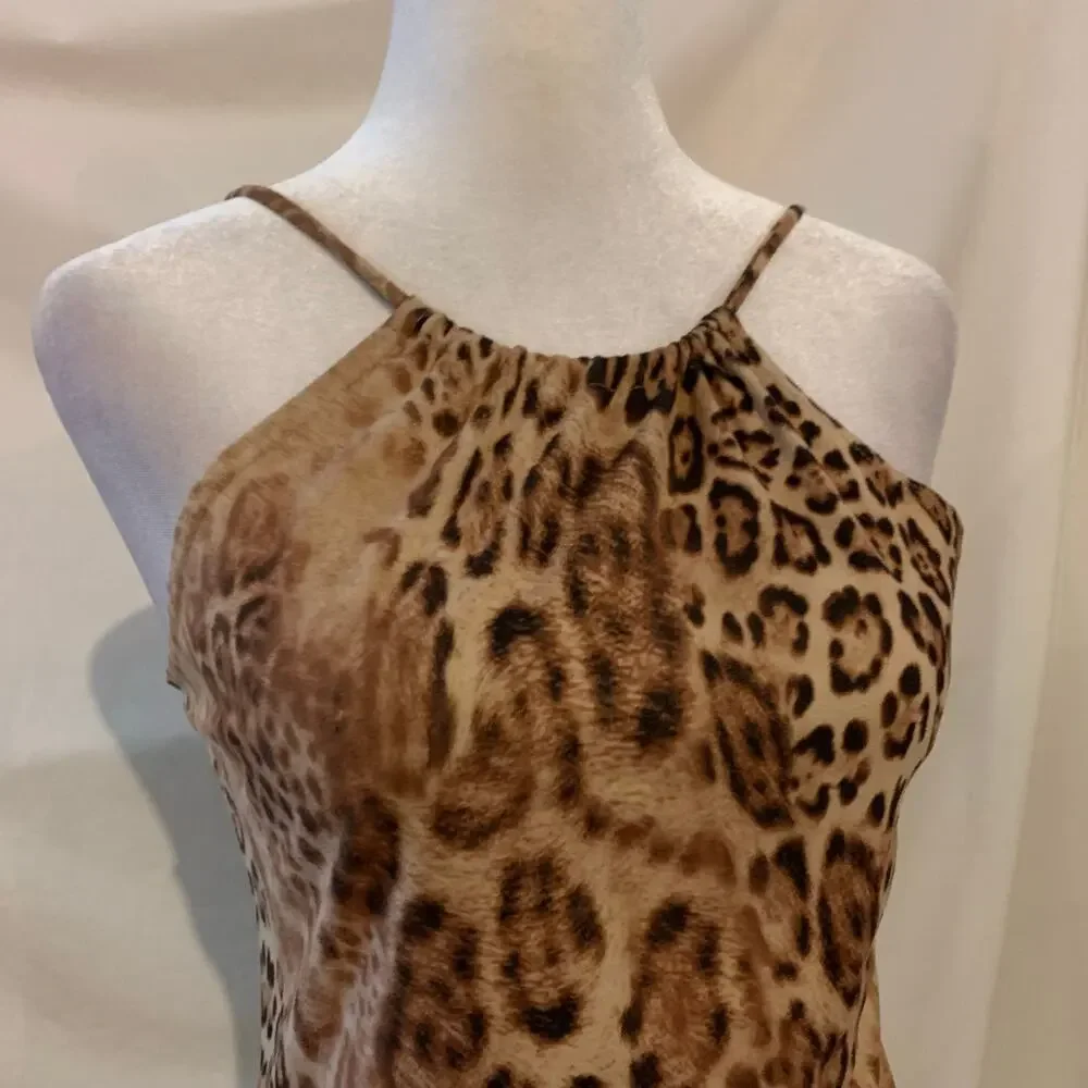 Y2K Leopard Cheetah Print Suede Textured Tank Top Size Small - Picture 3 of 3